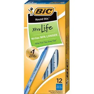 Bic Round Stic Xtra-Life Ballpoint Pen, Medium Point, 1.0mm, Blue Ink, Dozen (20120/Gsm11bl) -- Bic, Shrink-Wrapped Pack