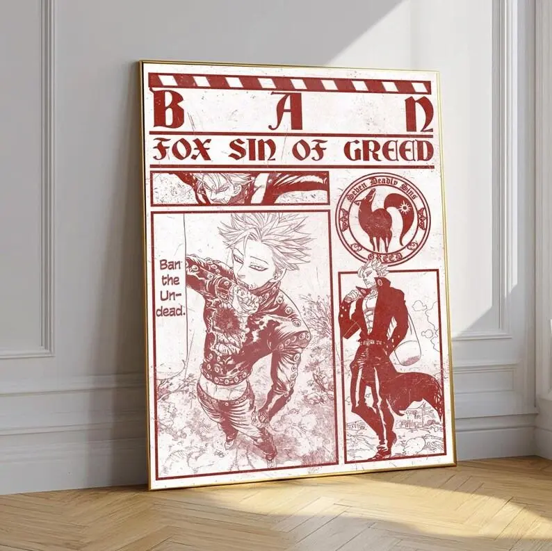 Ban The Seven Deadly Sins Poster, Fox’s Sin of Greed Anime Wall Art, Ban Undead Print, Otaku Room Decor