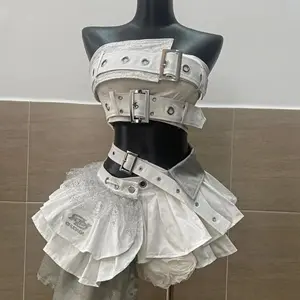 Summer Vintage Elegant Y2K Woman 2 Piece Sets Punk Gothic Strapless Crop Tops +High Waist Ruffle Skirt Female Party Outfits 2026