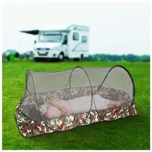 Camouflage single-person camping mosquito net - fully enclosed, portable, durable with zipper closure