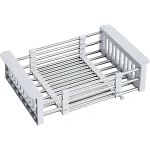 Over Sink Dish Drying Rack, Stainless Steel Drainer for 11"-19" Sinks, Kitchen Countertop Organizer for Dishes, Vegetables, and Fruits (Gray)