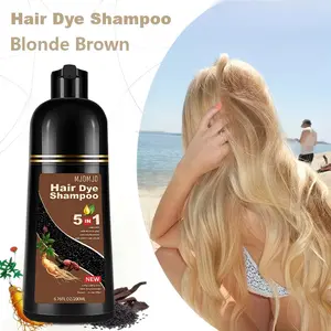 5-in-1 Blonde Brown Hair Dye Shampoo, Herbal Ingredients Natural Shampoo Hair Dye Contains Ginseng Extract, Instant Gray Coverage in 10-15 Mins, Long-Lasting 3-4 Weeks, Gentle, Non-irritating, Ammonia-free, Suitable for All Hair Types, 200ml 6.76 FL OZ