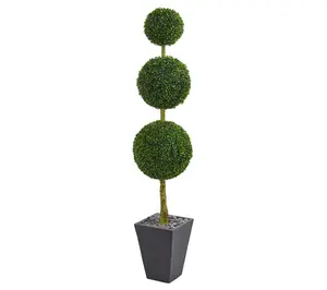 Nearly Natural 6' Boxwood Triple Topiary Tree in Planter I/O