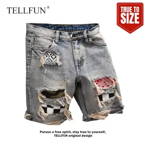 Men’s Ripped Denim Shorts Slim Fit Straight Leg Distressed Jeans Shorts Casual Summer Streetwear Trendy Shorts baggy bottom unisex