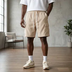 S7 Men's Ribbed Texture Cargo Shorts - Casual Elastic Waist Drawstring Shorts