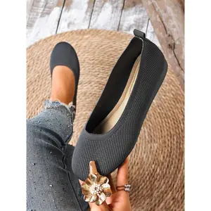 Women's Elegant Solid Color Round Toe Flat Shoes, Casual Shoes, Fashionable Daily Wear Slip-On Ballet Flats, Lightweight Comfortable Breathable Design