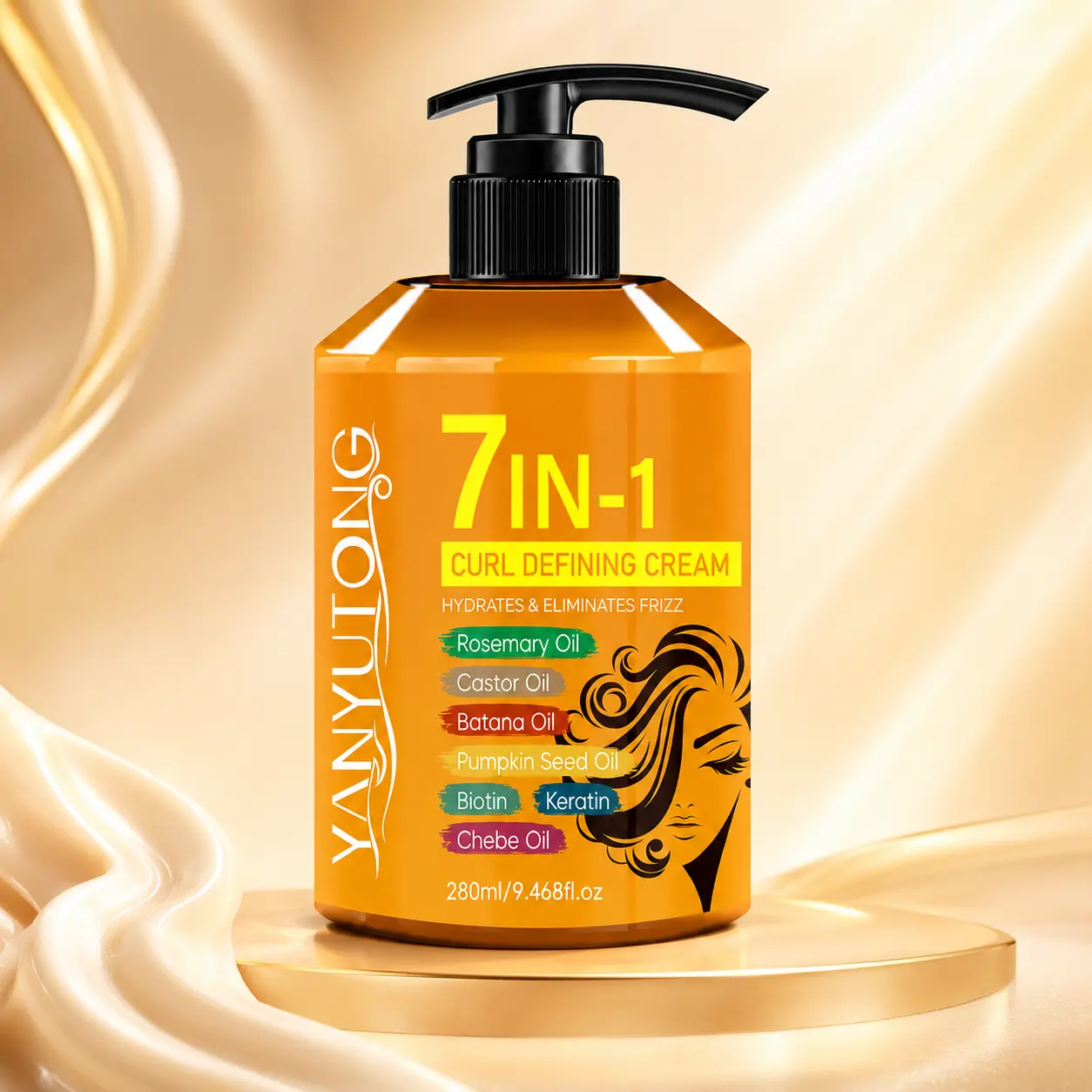 YANYUTONG 7-in-1 Haircare Curl Defining Cream - Cream Texture, for Wavy & Curly Hair, Moisturizing Styling Formula, Frizz Control, Soft Hold, Rosemary & Castor Oil, 9.468 fl oz/280 ml