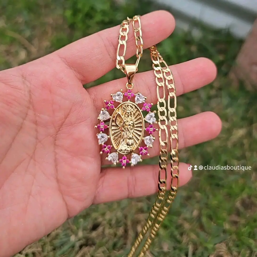 Santa muerte pink necklace pendant