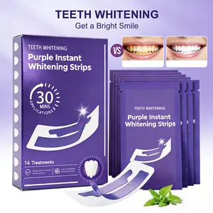 28/14 Pairs Purple Whitening Strips for Sensitive Teeth - Enamel Friendly Teeth Stain Remover- Peroxide-Free & Non-Slip Design - 14 Treatments for Daily Oral Care