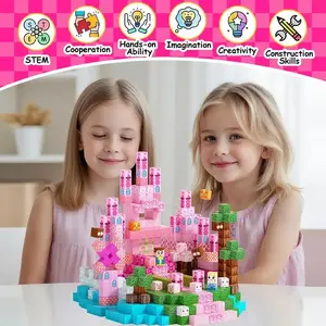 Pink Princess Castle Magnetic Tiles, Montessori Stem Toy for Girls, Creative Sensory Play Building Blocks, Educational Gift Birthday Gift