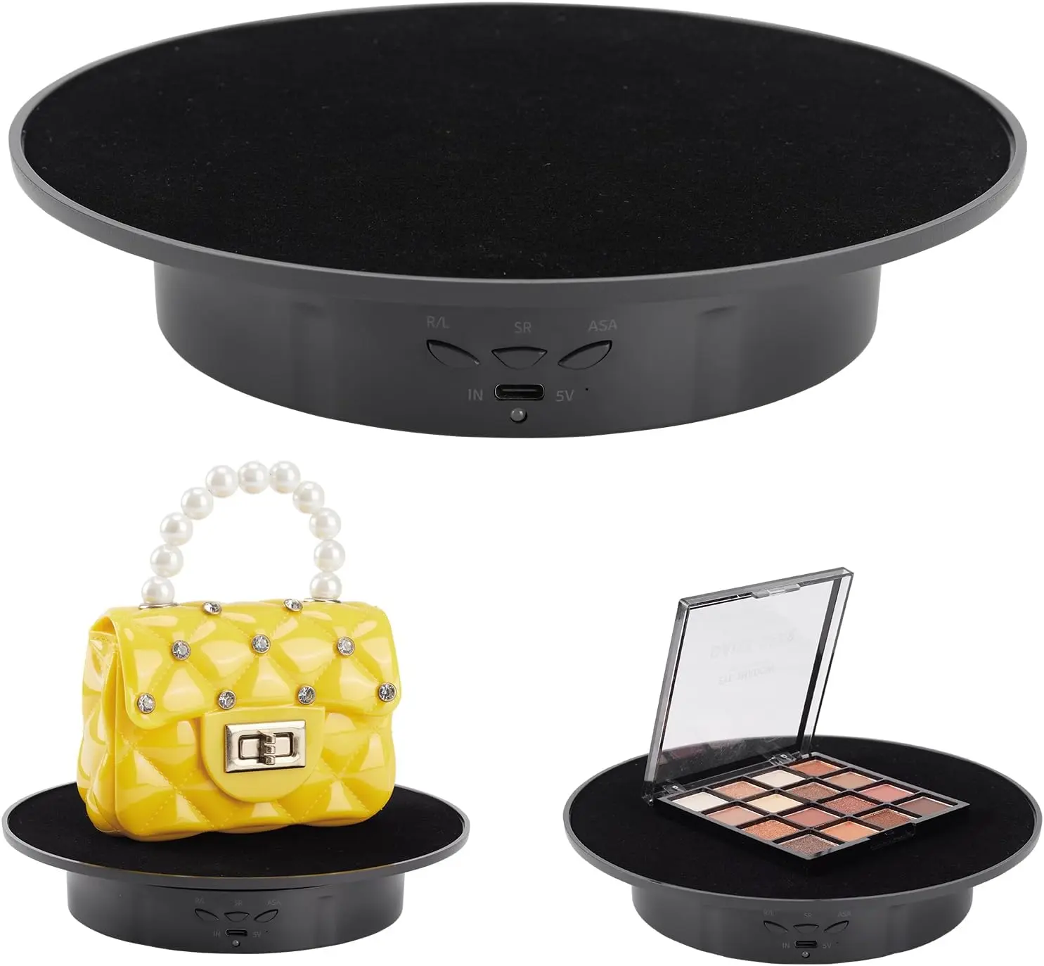 7.87in Black ABS Electric Rotatable Display Stand - 360-Degree Smooth Turntable with Velvet Top, 17.6lbs Load Mute Automatic Lazy Susan for Photography, Jewelry Display