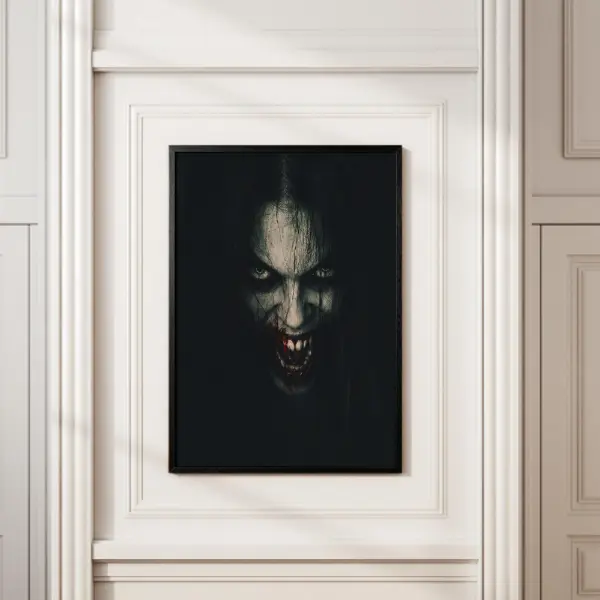 Halloween Scary Vampire Witch Wall Art Creepy Bloody Fangs Picture Decor Dark Gothic Demon Graphic Display Man Cave Living Room Gift