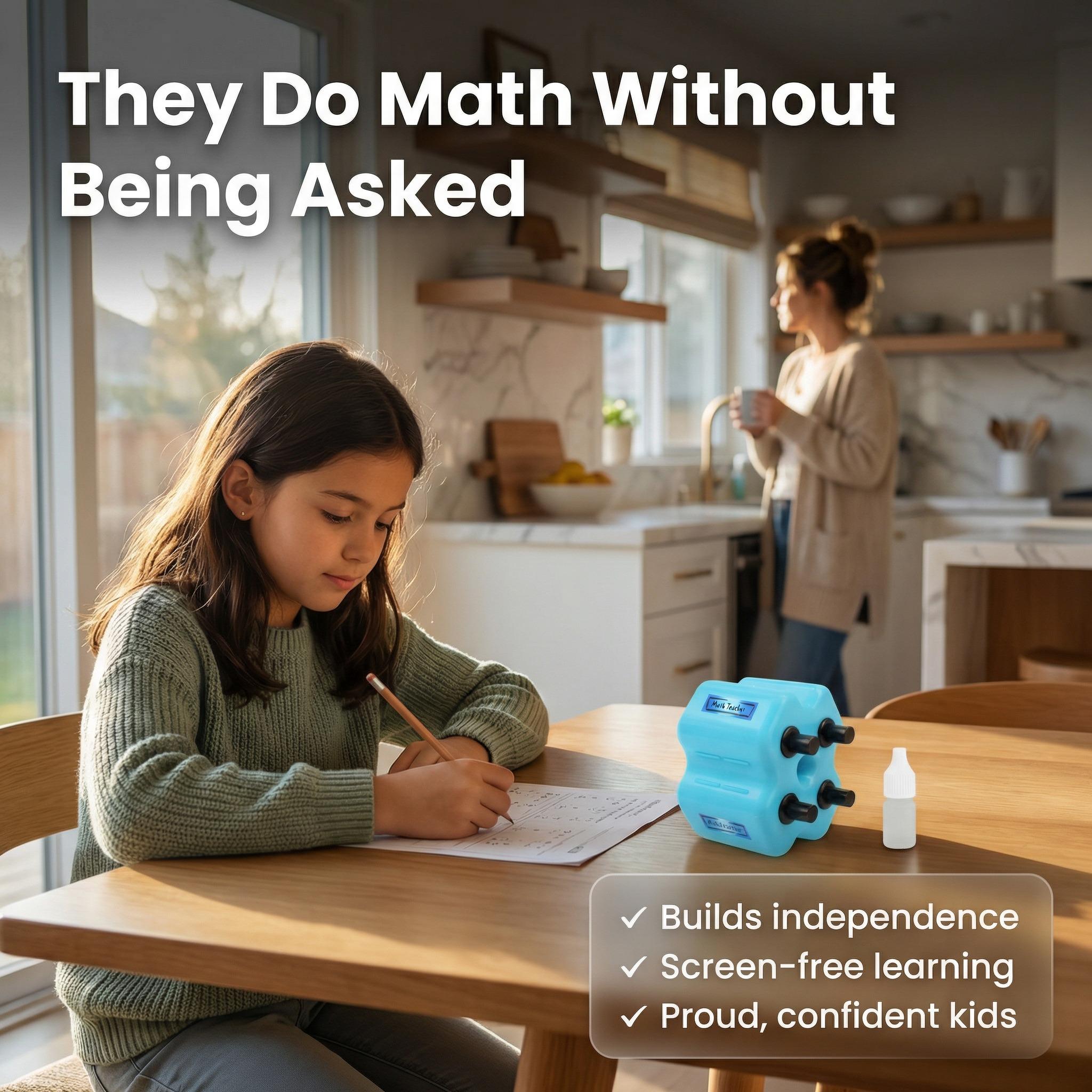 GoldenEgg Math Teacher 4-in-1 Stamp Roller for Kids Ages 5-10 Addition Subtraction Multiplication Fill-in-the-Blank Practice Tool with Refill Ink