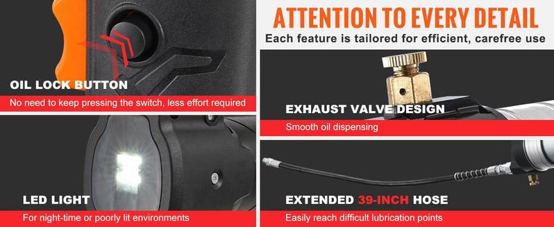 VEVOR Cordless Grease Gun, TikTokShopBlackFriday, 20-Volt, 10,000 PSI, 39" Long Hose, Electric Grease Gun Kit Professional High Pressure Battery Powered Grease Gun with Carrying Case, Battery and Charger Included, Black