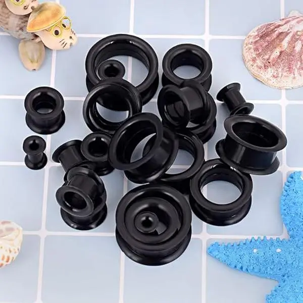 Pack Of 20 Thin Silicone Ear Tunnels Clear Black Flare Soft Fexible Earrings Gauges Plug Tunnel Gauges For Ear Piercings Stretcher Kit