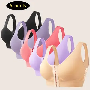 【5counts】Women's Solid Color U-shaped Back Sports Bra, Breathable Comfortable Bra, Sports Bra for Women, Ladies Sportswear for Indoor Outdoor Wear, Gym Clothes