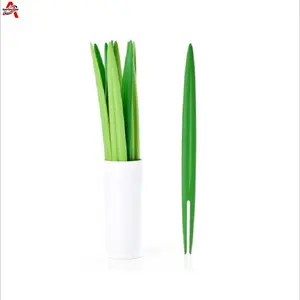 10Pcs Grass Shaped Disposable Fruit Forks, Mini Salad Forks with Storage Tube, Reusable Plastic Food Picks for Dessert, Cake, Party, Picnic, Kitchen Gadget