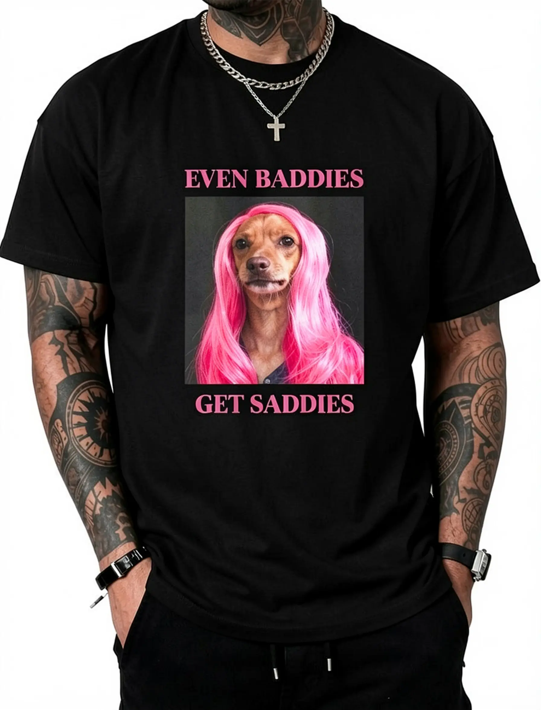 Funny Mental Health Awareness T-Shirt - "Even Baddies Get Saddies" Dog Meme Tee, Unisex Garment-Dyed Top for Anxiety Support, Humor & Casual Wear Graphic Tshirt