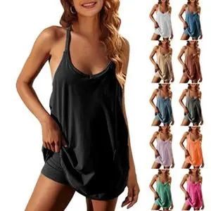 Yeokou Women's Summer Sleeveless Mini Dress Casual Athletic Dress Spaghetti Strap Short Tennis Dress with Pockets