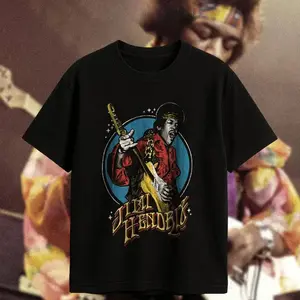Jimi Hendrix Retro Graphic T-Shirt, Rock Guitarist Music Shirt for Rock and Roll Fans, Unisex Streetwear Vintage