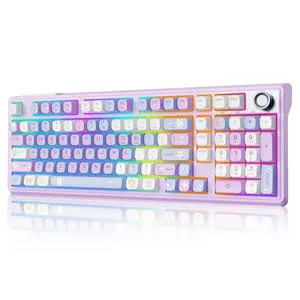 H98 Wireless Mechanical Keyboard with Knob, Pink Creamy & Thocky Sound 5-Pin Hot Swappable Red Switches, RGB Backlit Keyboard, Bluetooth /2.4G/USB Wired for PC, Mac & Laptop