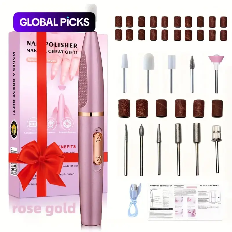 All-in-One Electric Nail Drill Kit, Portable Rechargeable Cordless Nail Polisher with Drill Bits and Sanding Bands, Professional Manicure Tool, Nail Tools for Home and Beauty Salon Use, Wireless Nail Drill #GLOBAL PICKS