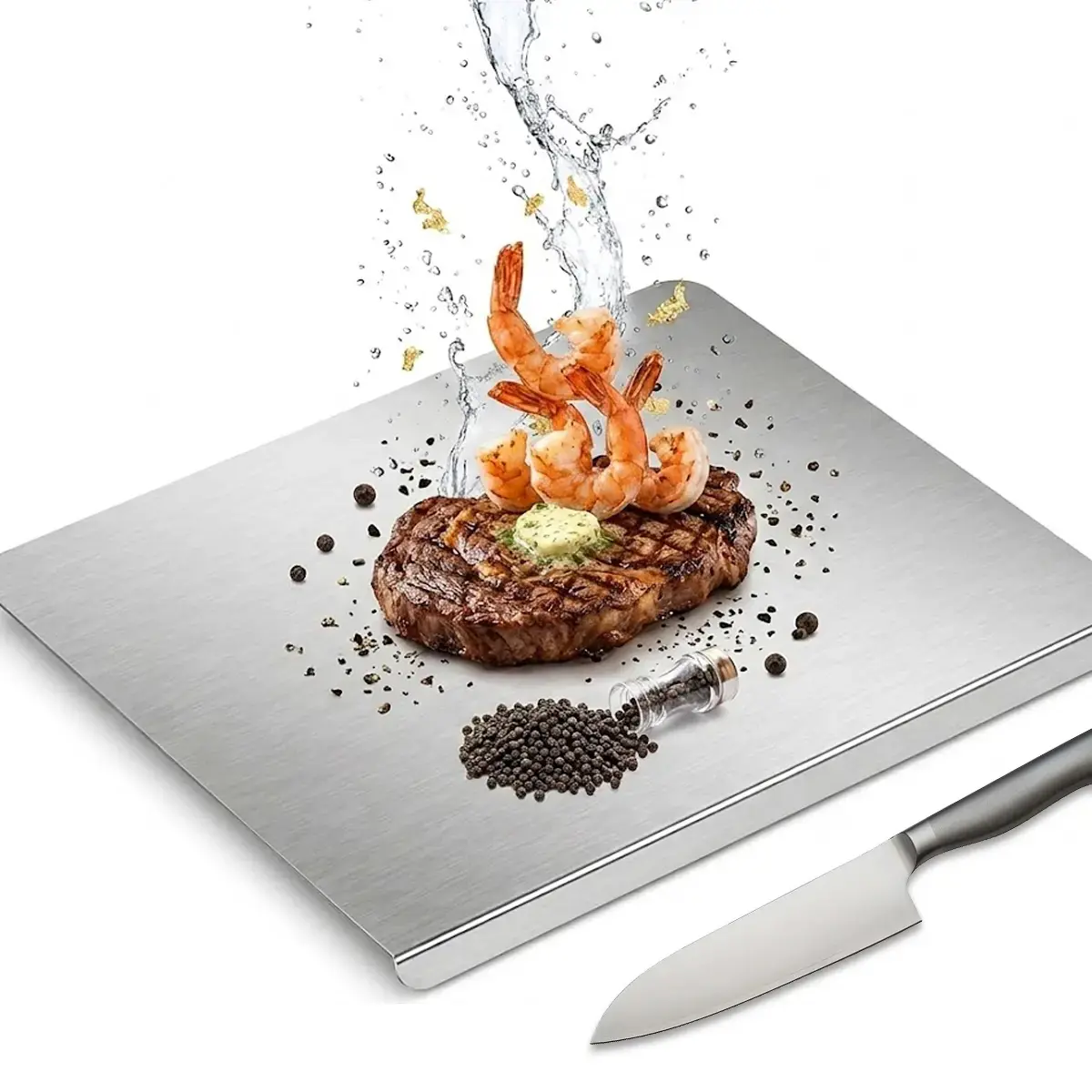 Large Stainless Steel Cutting Board, 40×30/40×50/40×60 cm Durable Kitchen Chopping Board for Meat, Fruit and Vegetables, Easy to Clean