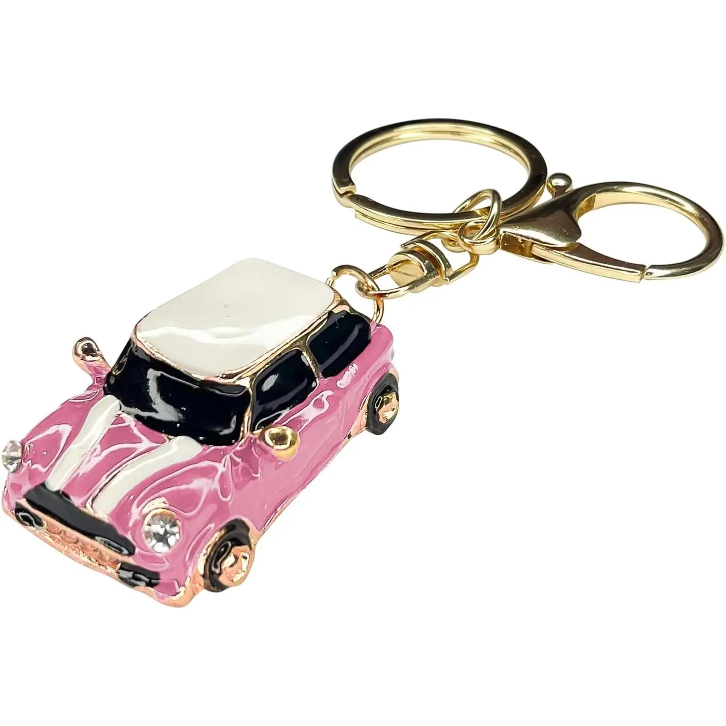 Mini Cooper 3D Car Model Keychain with Rhinestone Decor, Cute Universal Key Fob Cover Keyring, Car Interior Accessories for Women (Pink), Cute Keychains