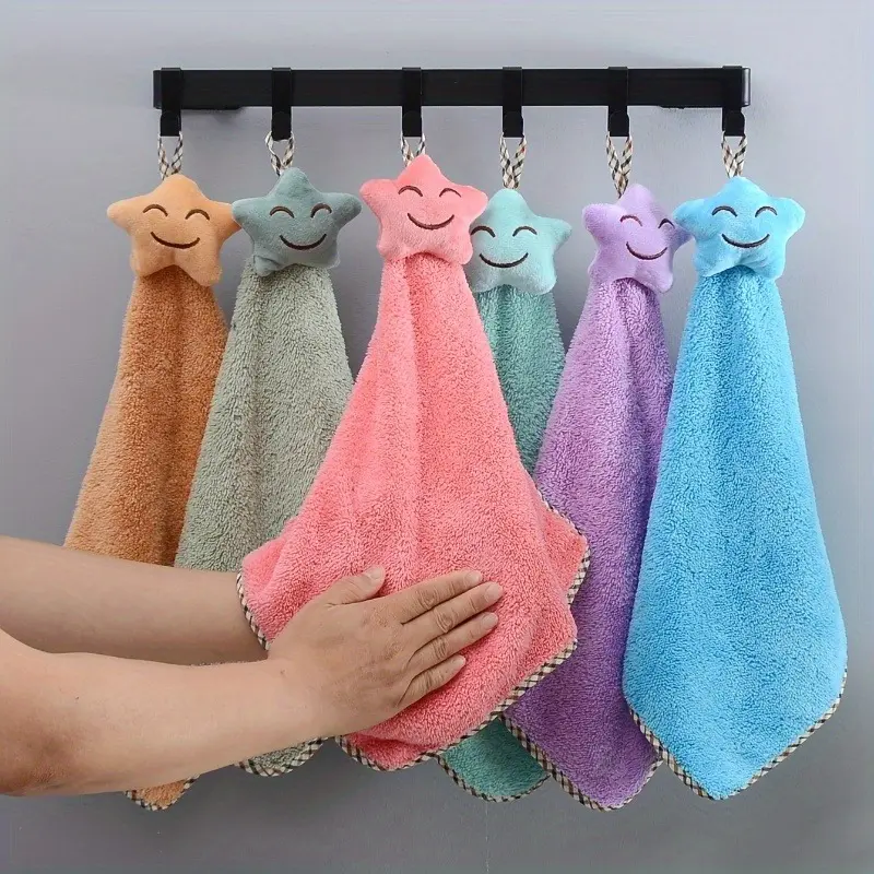 2pcs Star wiping handkerchief can be hung with thickened water absorbing and quick drying cartoon cute kitchen and bathroom hand drying cloth Super Absorbent Towel