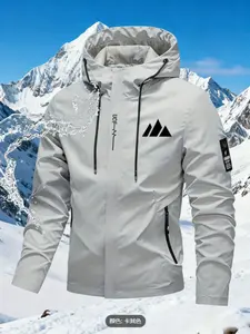 Men's Casual Windbreaker Jacket with Hood, Lightweight Motorcycle Riding Coat, Waterproof Zip Pockets for Outdoor Activities