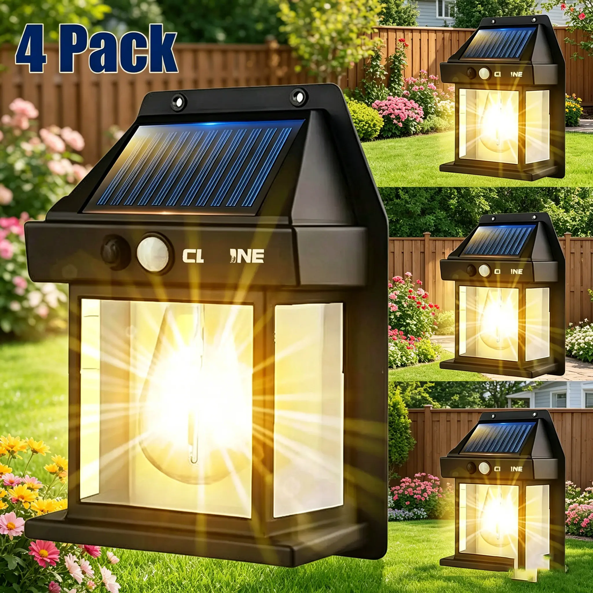 Outdoor Solar Motion Sensor Lights 4-Pack IP65 Waterproof LED Security Lamp