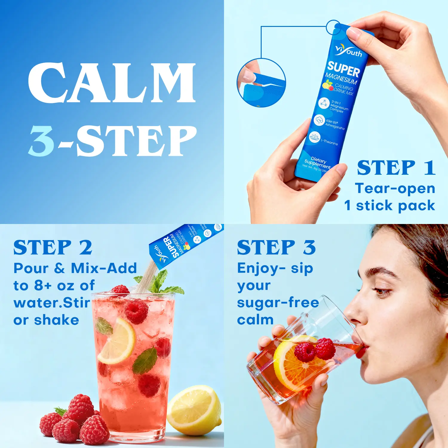 Viyouth 3-in-1 Calming Magnesium Drink Mix with Ashwagandha & GABA