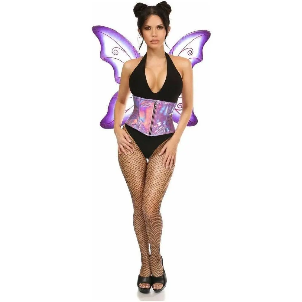 Enchanting Purple Pixie Fairy Corset Costume Set with Holographic Wings