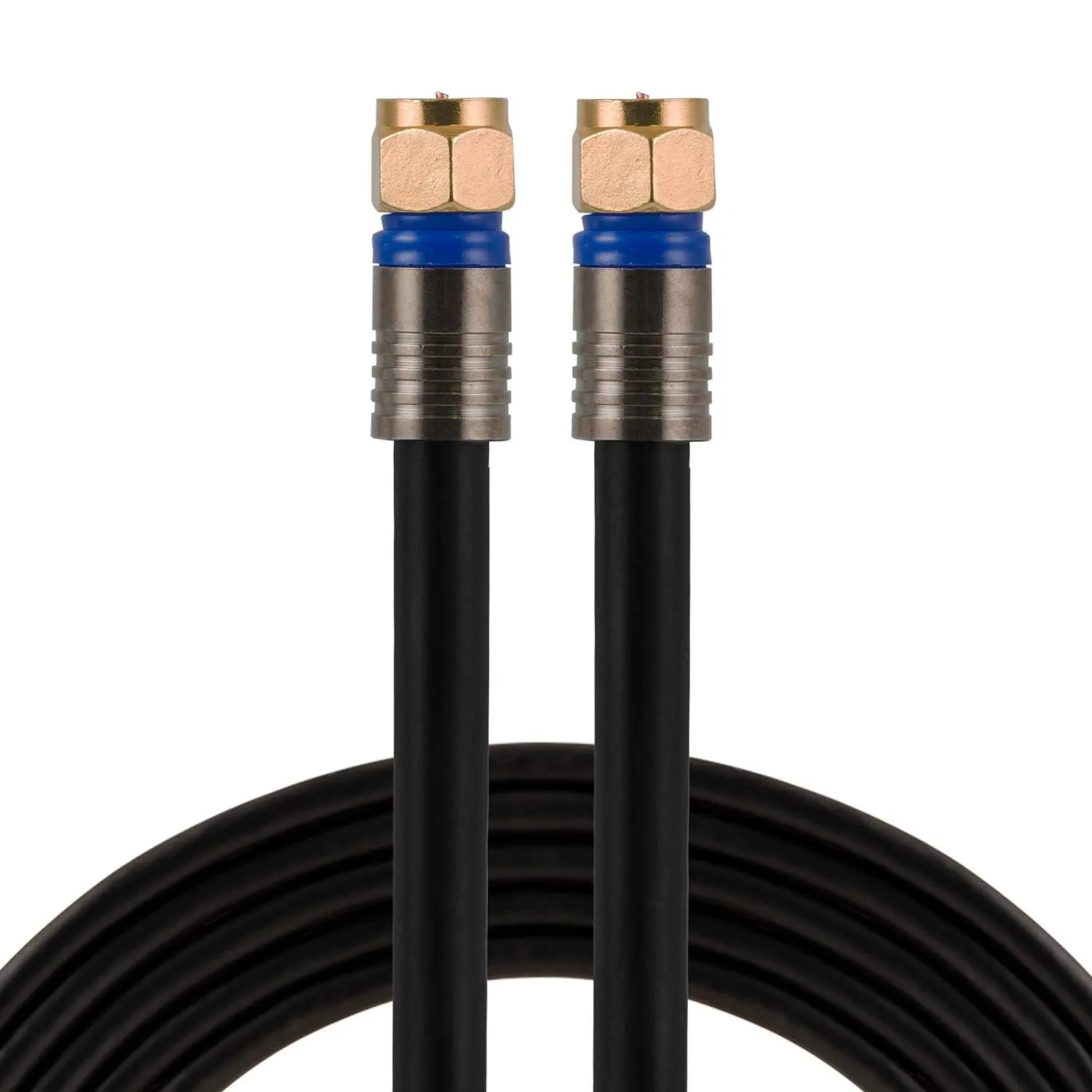 Coaxial Cable, 25 Ft. F-Type Connectors, Quad Shielded Coax Cable, 3 GHz Digital, In-Wall Rated, Ideal for TV Antenna, DVR, VCR, Satellite, Cable Box, Home Theater, Black, 33531
