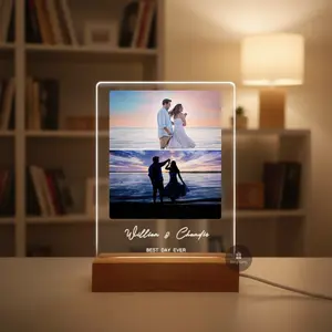 Personalized LED Photo Light Plaque Custom Photo Collage Lamp Customized Picture Night Light Unique Gift for Mom & Dad Couples Anniversary Wedding Valentine Christmas Gifts Boyfriend Light-Up Picture Frame Gift