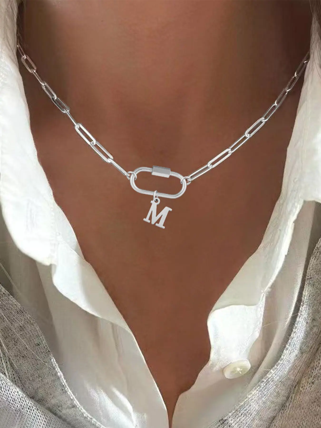 Women's Letter Pendant Necklace, Initial Letter Necklace, Initial Necklace Jewelry, Classic Silver Color Stainless Steel Chain, Non Tarnish, Casual Style Necklaces, All Seasons Wear, No Choking Hazard