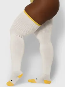 Thunda Thighs - Tubbies - Yellow Beak Duckies Plus Size Thigh High Socks - Women's Lightweight Cotton Blend Stretch