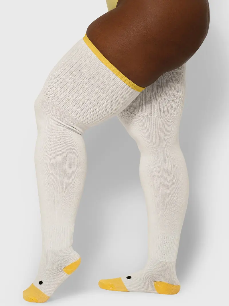 Thunda Thighs - Tubbies - Yellow Beak Duckies Plus Size Thigh High Socks - Women's Lightweight Cotton Blend Stretch