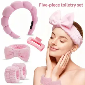 5-Piece Hair & Wrist Set — Scrunchie, Hair Clips, Headband & Wrist Towel, Cute Travel Accessories for Gym, Yoga & Daily Use, Perfect Gift Bundle