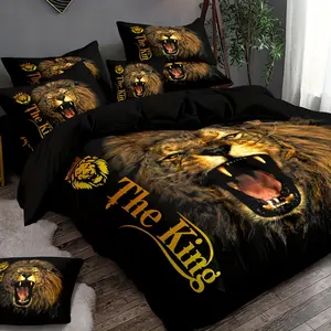 3 Piece Set Lion King Roaring Pattern Bedding Set-Soft and Comfortable Bedroom, Guest Room and Dorm Decoration Bedding Set Three-Piece Set 1 Piece Quilt Cover +2 One Pillow Case