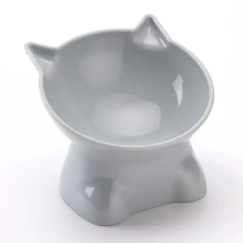 Cervical Spine Protection High Foot Slanted Mouth Cat Feeding Bowl, Solid Color Cute Cartoon Design Cat Food Bowl, Pet Feeding Supply for Pet Dog & Ca