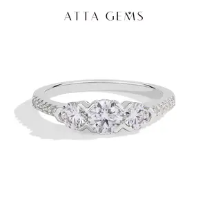 Past Present Future Synthetic Moissanite Three Round Cut 1.2CTW Ring Engagement Party Jewelry Gift New R227