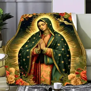 Soft Virgin Mary Flannel Shawl Blanket-Printed, Suitable for Sofa and Bedroom, Four Seasons Comfortable Wrap, Ideal Gift, Comfortable Blanket,Baptism Gift For Newborns,Wedding Anniversary Commemorative Gift,Blessing Prayer Mat,Art Collectors