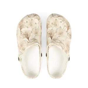 Beige Watercolor Floral Clogs — Lightweight EVA Foam Slip-On Shoes
