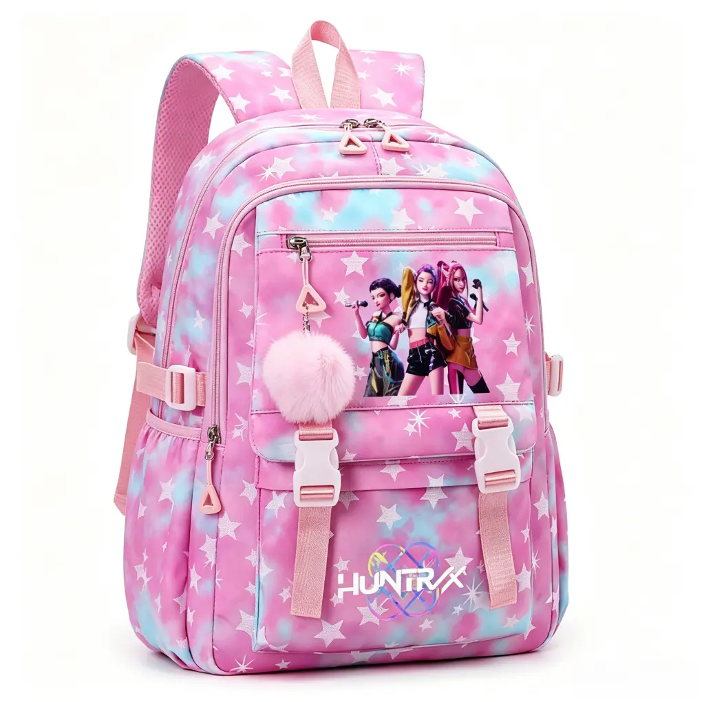 Kpop girls school bag set, pink star tie dye 3 piece backpack kit including lunch box & pencil case, ergonomic padded design, reduce long time carrying strain for primary school girls