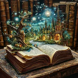 5D DIY Diamond Arts Colorful Painting Kit, Book & Fairy in The World Of Book, DIY Decorative Art Picture for Beginner, Diamond Painting Kits