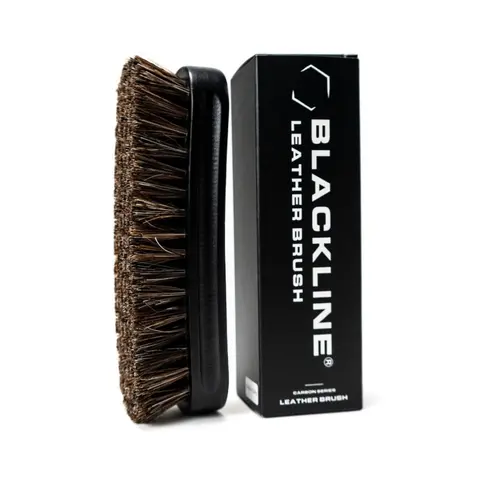 BLACKLINE Leather Cleaner Brush - 0.29 lbs Premium Natural Boars Hair Gentle Bristles Ergonomic Tool (2x2x7 in) for Auto Enthusiasts, Car Care, Safe Controlled Agitation, Appearance Enhancement & Conditioning Ready