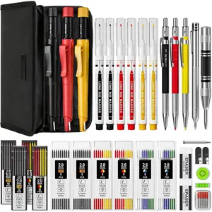38 Pack Carpenter Pencils Set With 108 Refills, Construction Pencil With Sharpener, Deep Hole Long-Nib Marker Pens, Automatic Center Punch and Carbide Scribe Tool for Woodworking with Case
