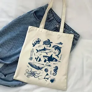 Vintage Tattoo-style Marine Animal Tote Bag. It Is Machine Washable, an Open-top Tote Bag, and It's Stylish.