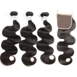 3PCS 9A Bundles With 1 Piece 4x4 Transparent Lace Closure 100% Human Hair Natural Color 4 texture Shipping